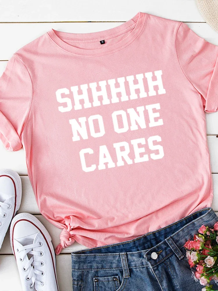 No One Cares Print Women T Shirt Short Sleeve O Neck Loose Women Tshirt Ladies Tee Shirt Tops Clothes Camisetas Mujer