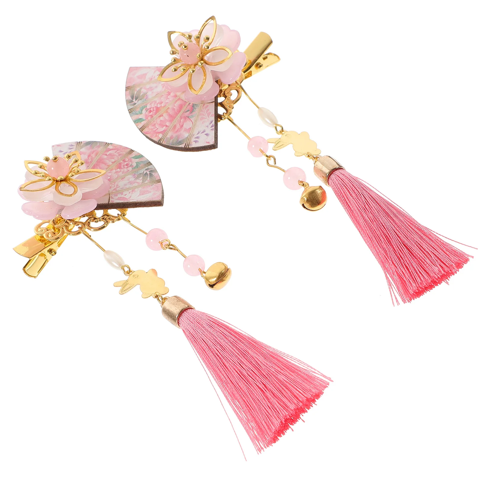 

2 Pcs Fan Barrettes Hair Tassel Hairpin Japanese Girl Kawaii Accessories Resin Lolita Bride Ribbons