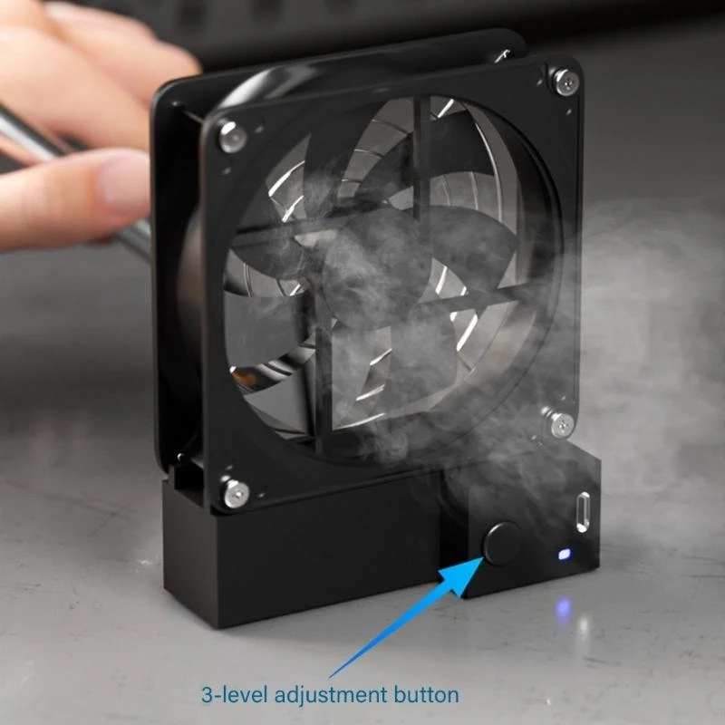 

E5BE USB Rechargeable 3 Speed Double Vent Portable Exhaust Fan For Electronics Repair Soldering Smokers Removal