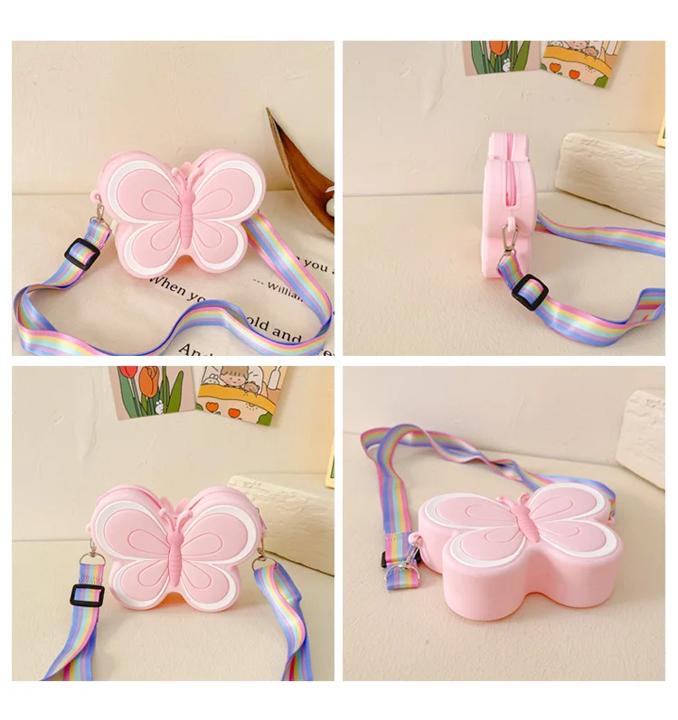 Lovely Bow Children\'s Silicone Shoulder Bags Cute Butterfly Shape Baby Girls Crossbody Bag Candy Color Kids Small Coin Purse