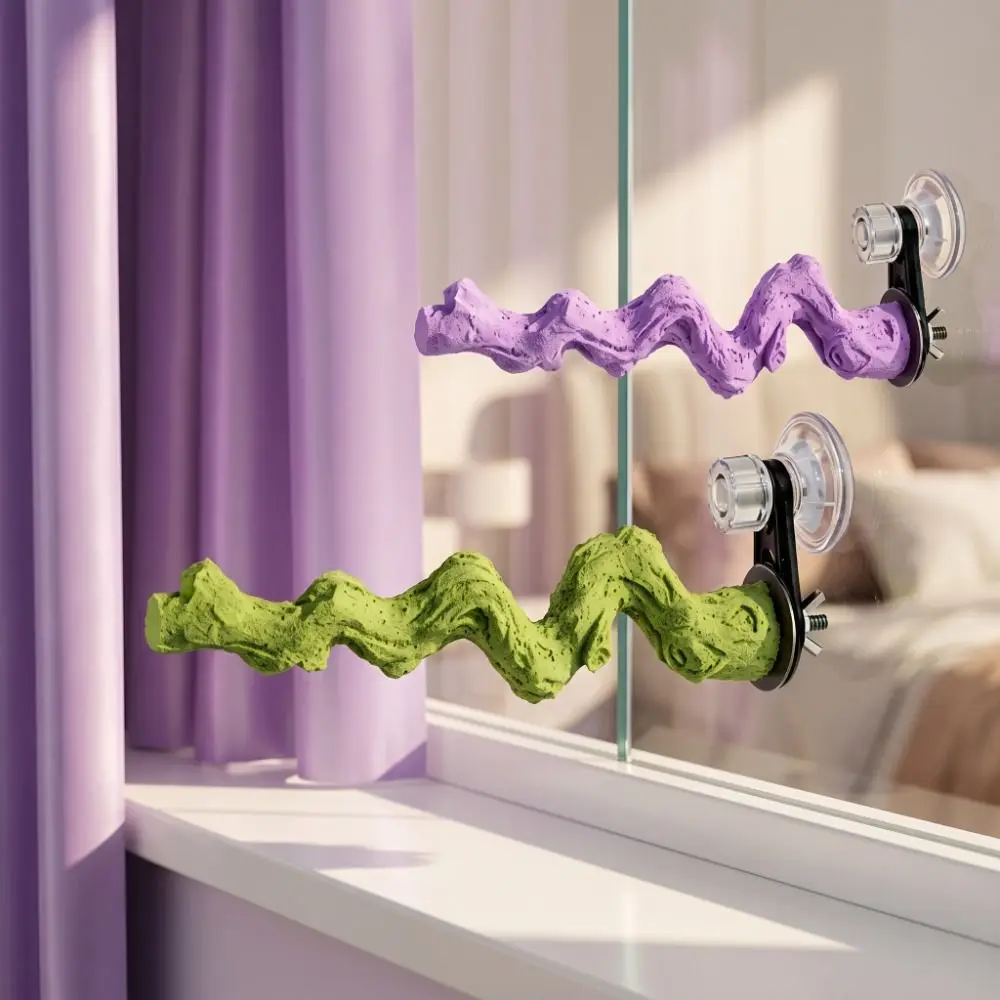 Rough-Surfaced Paw Grinding Stick Non-slip Suction Cup/Screw Fixation Bird Standing Perch Easy Installation Resin
