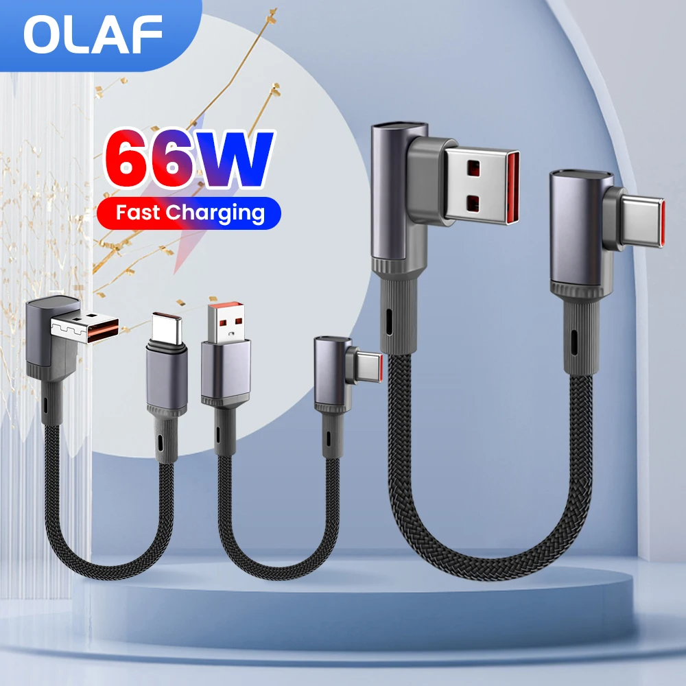 

90 Degree Elbow 66W Short Data Cable USB A To Type C Fast Charging Cable For iPhone 15 16 17 Xiaomi Samsung Huawei Power Bank