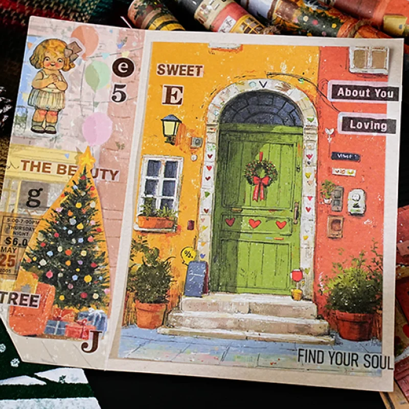 مجموعة ورق قصاصات عيد الميلاد مكونة من 60 قطعة، لوازم صنع بطاقات مذكرات منقوشة عتيقة لتزيين صفحة المجلات، مشغولات يدوية احتفالية