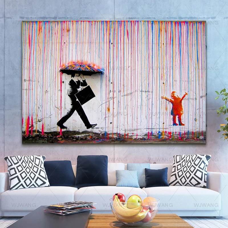 

Rainbow Rain Street Art Graffiti Canvas Painting Banksy Wall Art Posters and Prints Pop Art Wall Pictures Living Room Home Decor