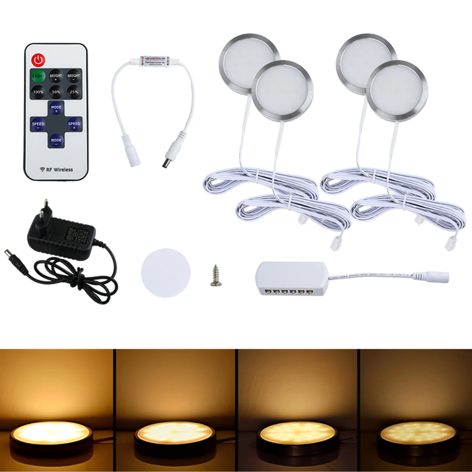 Luces LED nocturnas para debajo del gabinete, Vitrina con lámpara de armario con Control remoto para el hogar, escaparate de cocina, decoración de armario, 12V