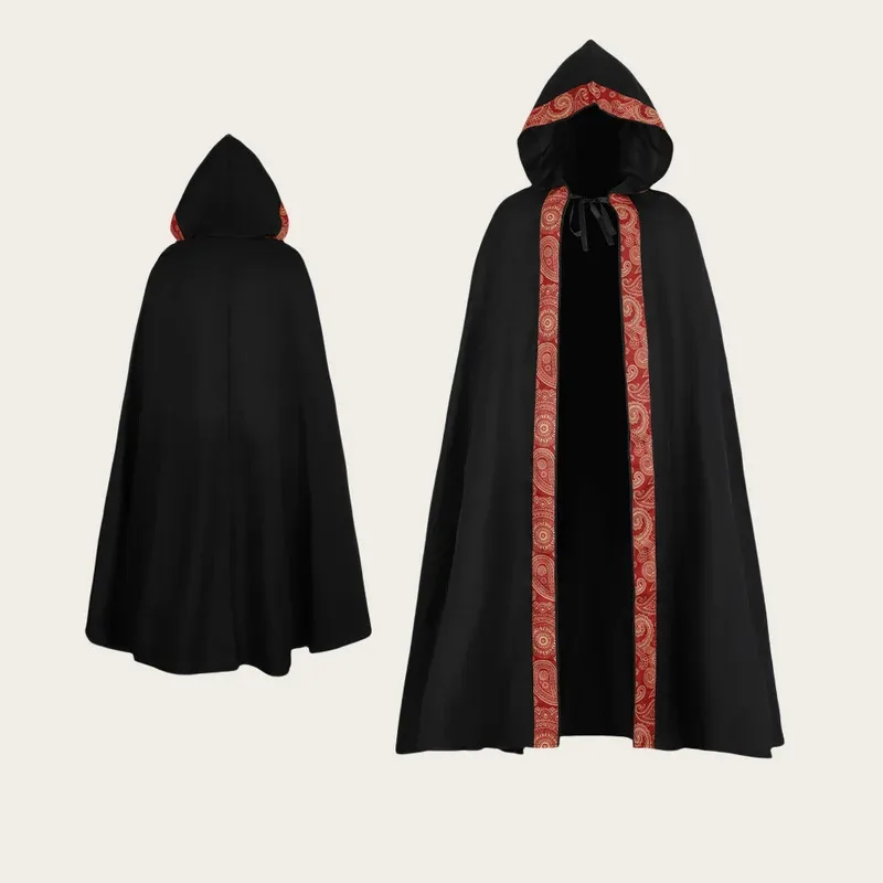 

Medieval Long Cape Halloween Party Adult Cosplay Unisex Mage Witchcraft Wicca Robe Conceal Gown Hooded Cloak Costume
