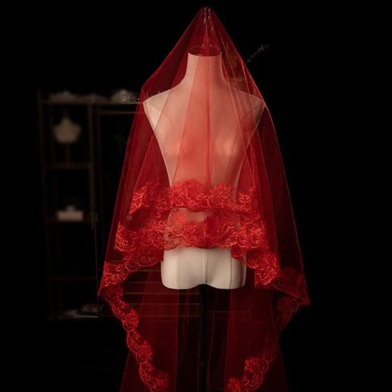 Bridal lace veil translucent cover head super long trailing wedding headgear shooting prop styling yarn
