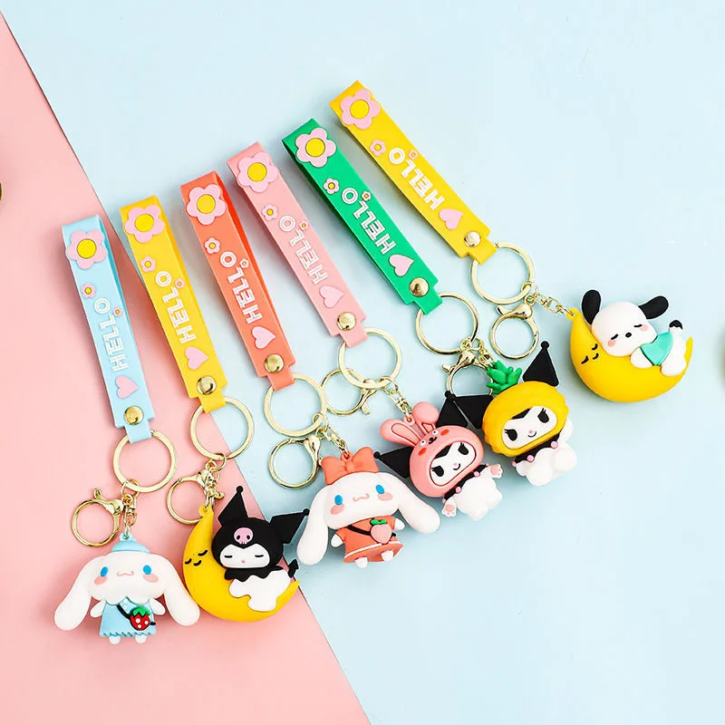 MINISO Cute Cartoon Sanrio brelok kreatywny czarny ryż strach pies para plecak kluczyk do samochodu wisiorek prezent dla dzieci Party Decoratio