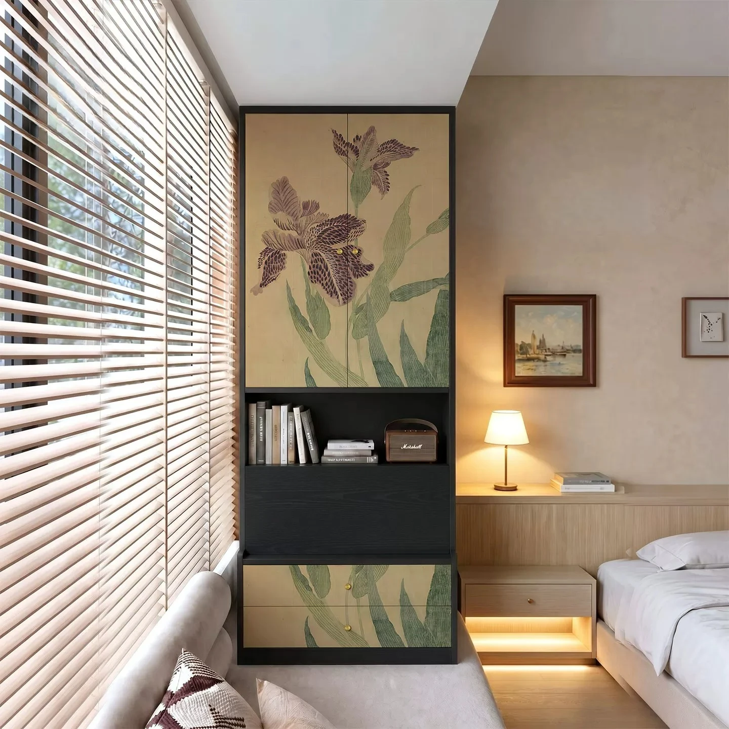 Iris medieval solid wood bay window cabinet household bedroom bay window storage cabinet hotel room balcony bay window bookcase