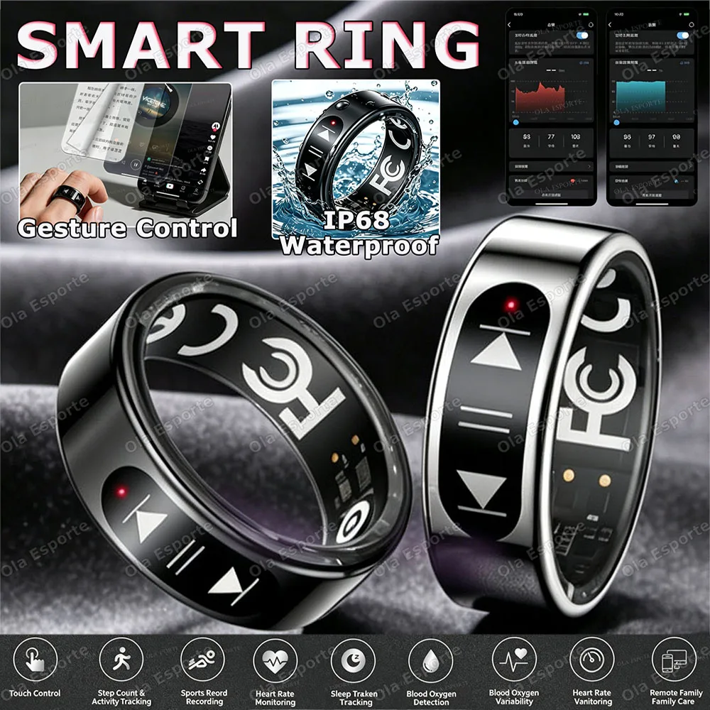 Video-Steuerung Touch-Control-Panel Smart Ring 2026 Musiksteuerung Herzfrequenz-Blutsauerstoff-Monitor IP68 5ATM Wasserdichter Smartring