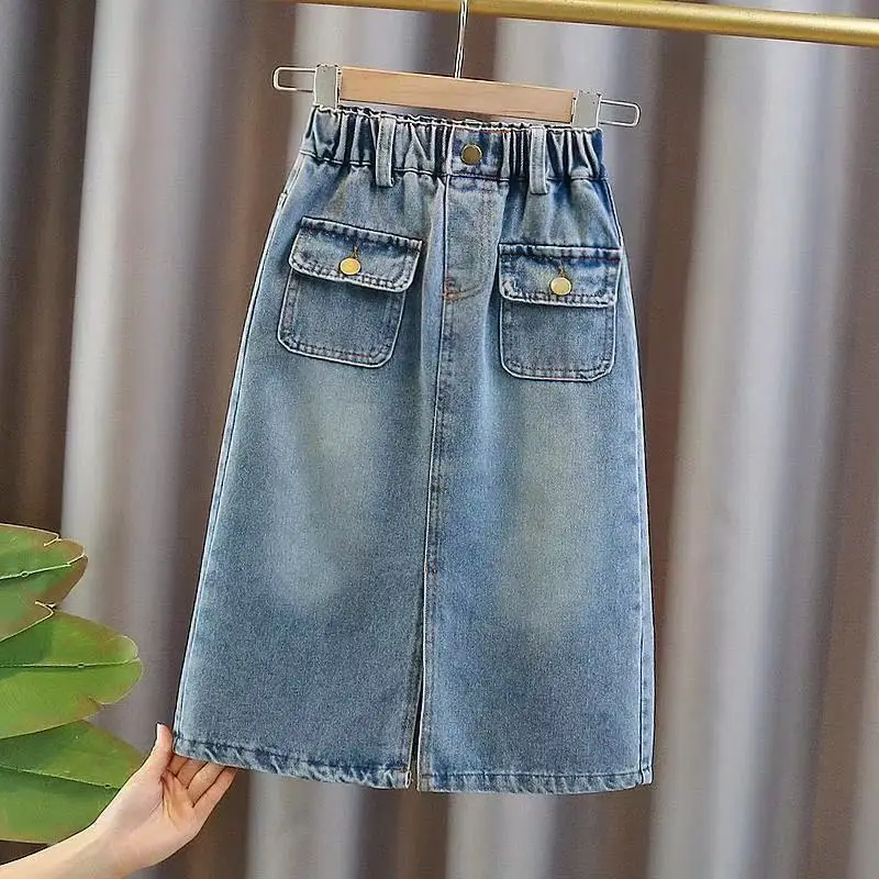 

New Spring Summer Girls Kids cotton Pockets Denim Short skirts Fashion Casual Comfortable Cute Baby Children Clothing 110-170CM
