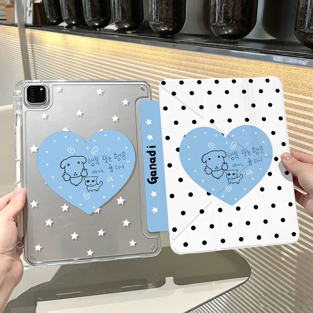 Simple Cute Polka Dot Blue Love Dog Tablet Case For iPad Pro 11 12.9 13 A16 M2 M4 M3 M5 5/6/7/8/9/10/11th Mini Air 3 4 5 6 Cover