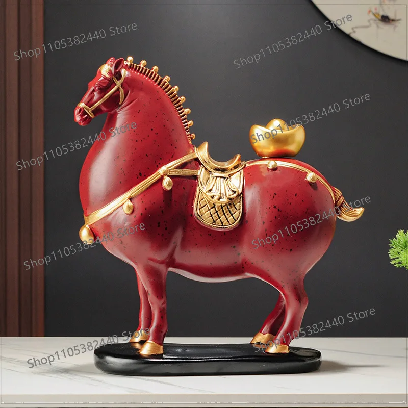 Fortune Horse Figurine Red White Orange, Chinese Feng Shui Wealth Statue for Home Office Desktop Decor