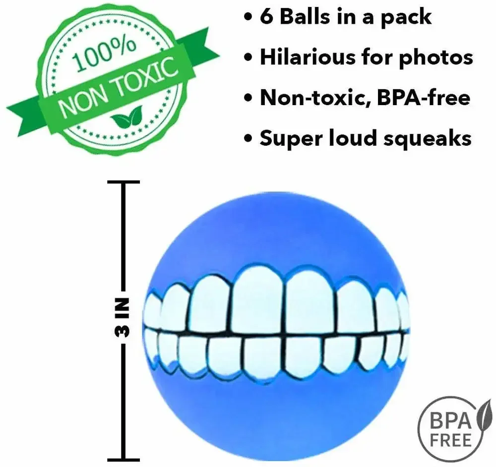 Funny Teeth Balls for Dogs Nontoxic for Puppy Small Large Doggies Tooth Chew Toy Squeaky Smiling Pet Ball Cute Doggy Gifts