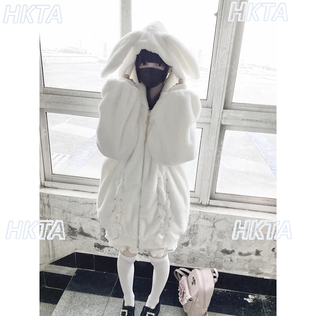 Original Weiche Mädchen Nette Flauschigen Pelzmantel Winter Neue Krawatte Bowknot Kaninchen Ohr Faux Pelz Mäntel Winter Dicke Warme Flauschige Baumwolle Jacke