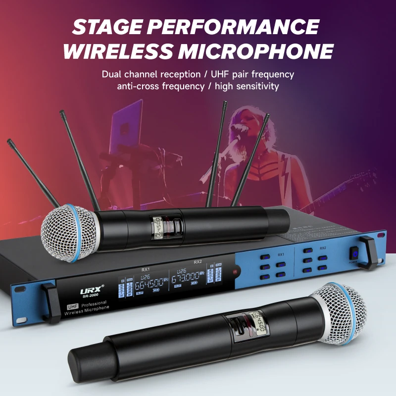 URX SR-2000 Long Range True diversity uhf professional wireless microphone cordless mic system for stage performance