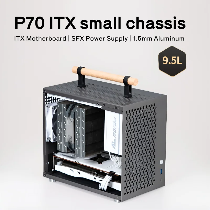 

P70 ITX Small Chassis Case, ITX Motherboard | SFX Power Supply |1.5mm Aluminum, Mini Portable A4 Host Small Case