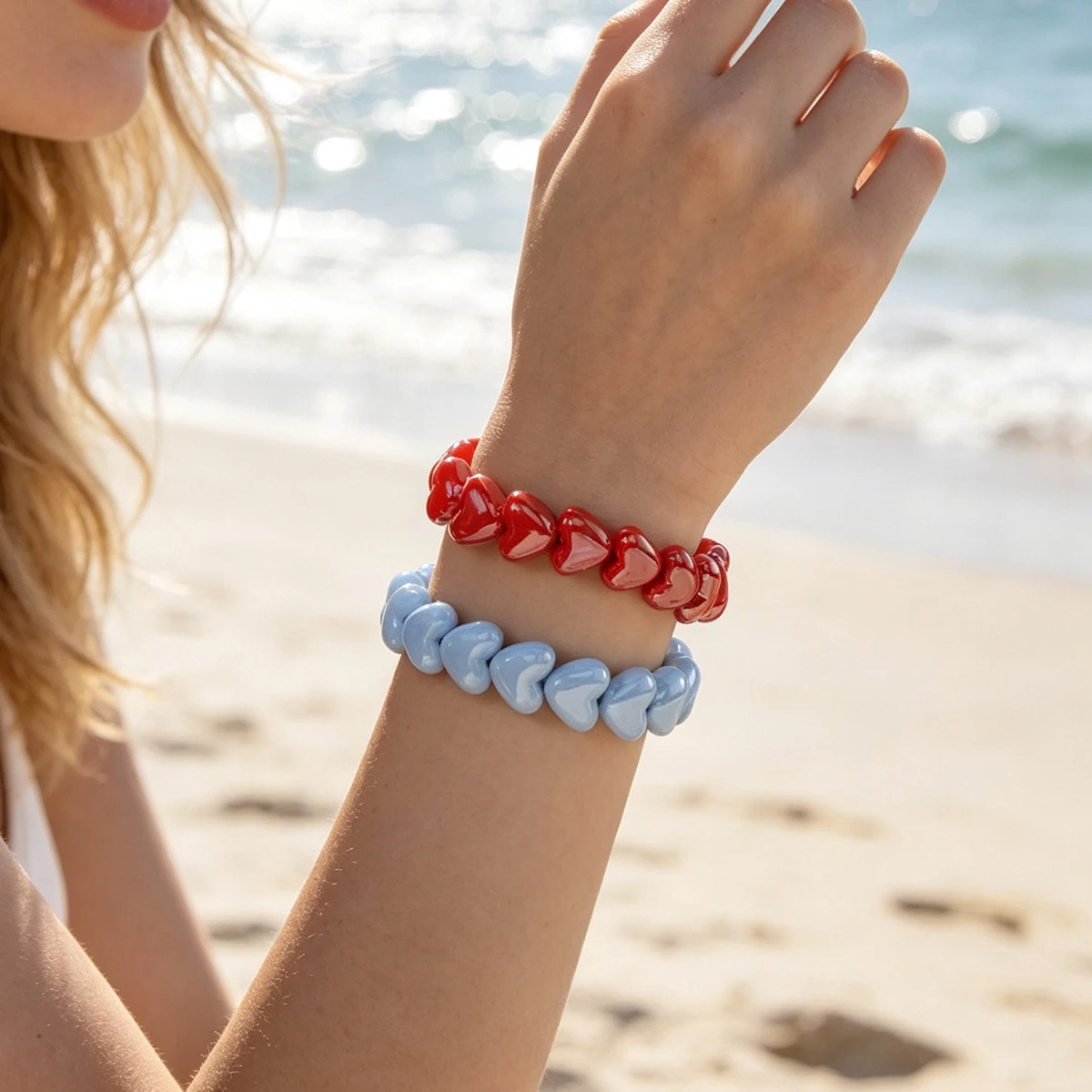 Y2K Heart Beaded Bracelets For Women Cute Heart Bracelet Trendy Sweet Jewelry Accessories Party Daily Stackable Hand Chain