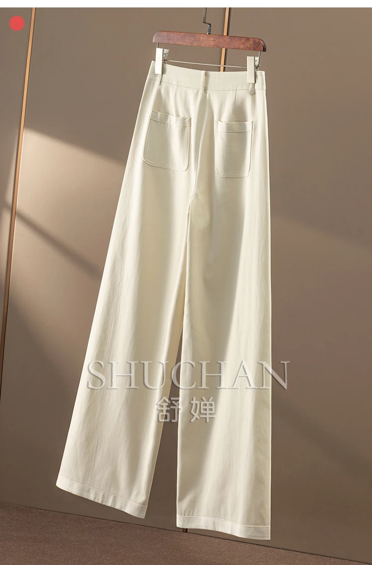 Pantaloni a gamba larga dritti a vita alta patchwork tridimensionale in cotone Donna Pantalones De Mujer