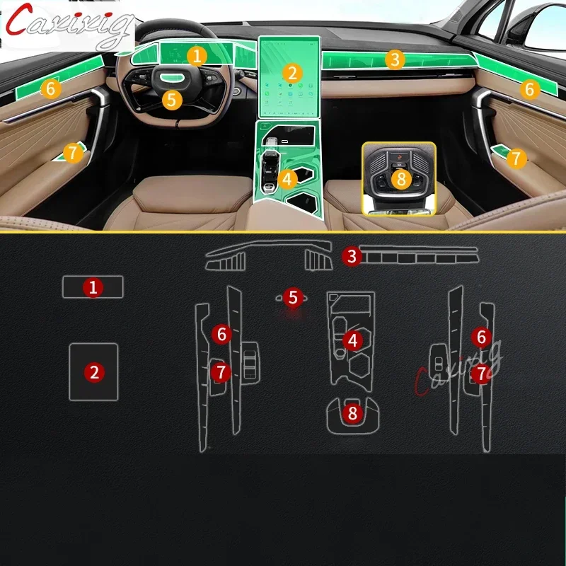 

Для Geely Atlas Boyue 2023, прозрачная защитная пленка из ТПУ, внутренняя наклейка, центральная консоль, шестерня, навигатор, дверь, автомобильные аксессуары