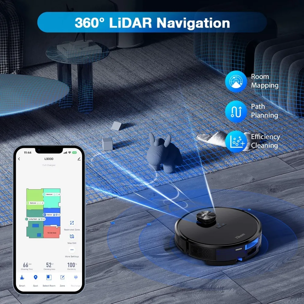 Robot Vacuum and Mop Combo with LiDAR Navigation L9000 Robotic Vacuum Cleaner with 4000Pa Suction 150Min Max Smart Mapping