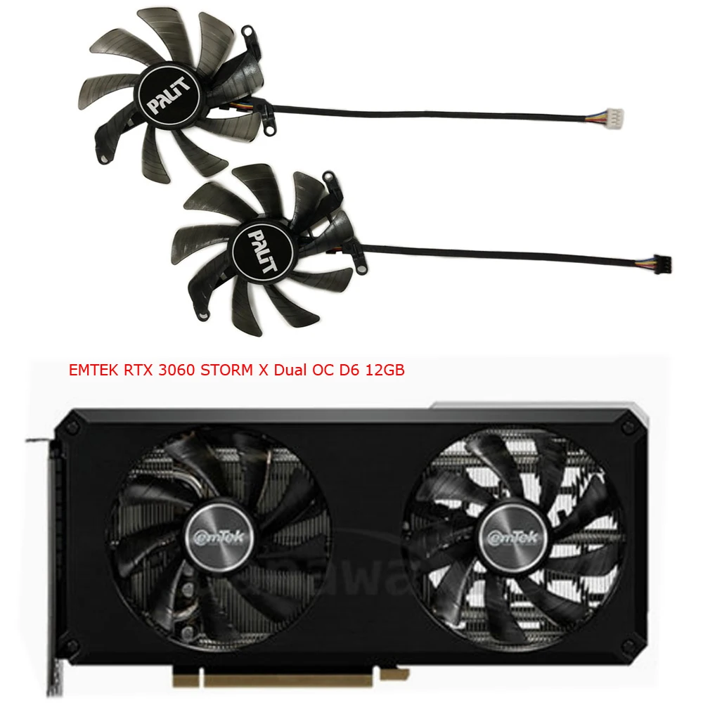 1 Set,Video Card Fan,FY09015M12LPA TH9215S2H-PAA01,For EMTEK RTX 3060 Ti STORM X Dual OC D6 8GB,Video VGA GPU Cooling Replace