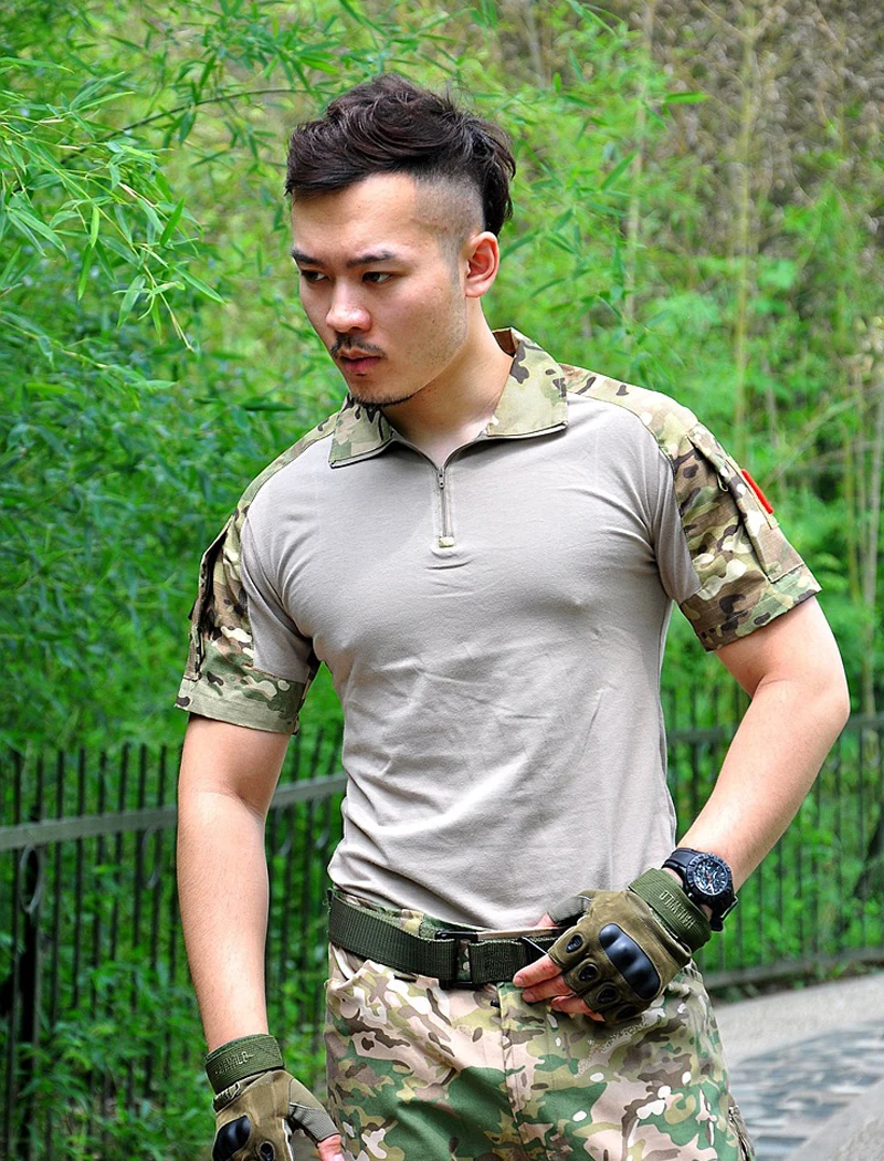 ชายลวงตาแขนสั้น Top Army Combat ยุทธวิธีทหารผู้ชายล่าสัตว์เสื้อยืด