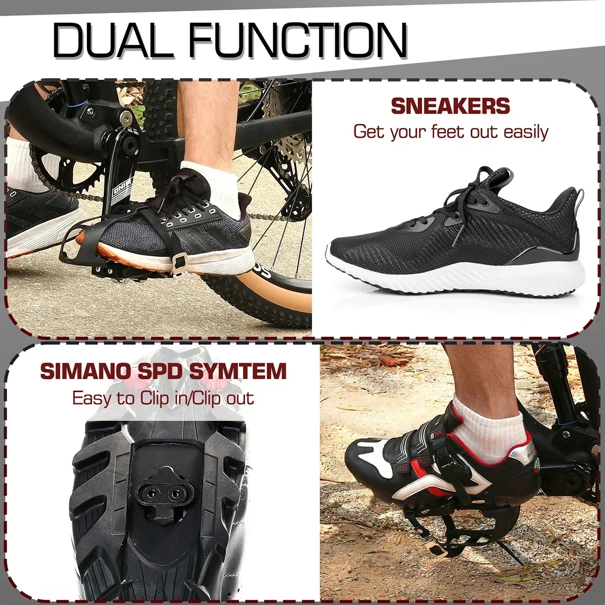 BUCKLOS MTB Pedal For SPD System Dual Function Bicycle Self-locking Platform Pedal Dynamic Bike Top Clip Pedals Spin Pedals