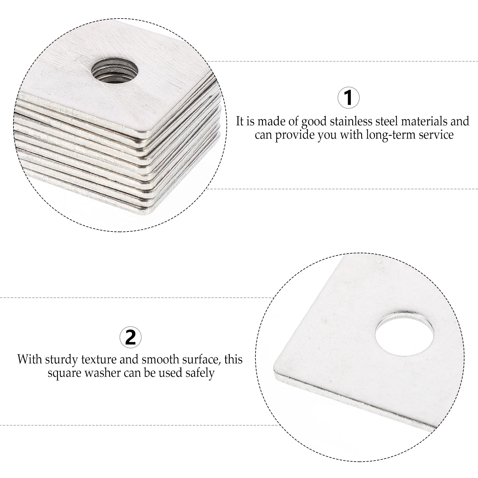 

10pcs Square Washers Stainless Steel Flat Plate For Industry Home Automotive Use Durable Corrosion Resistant Sturdy Load