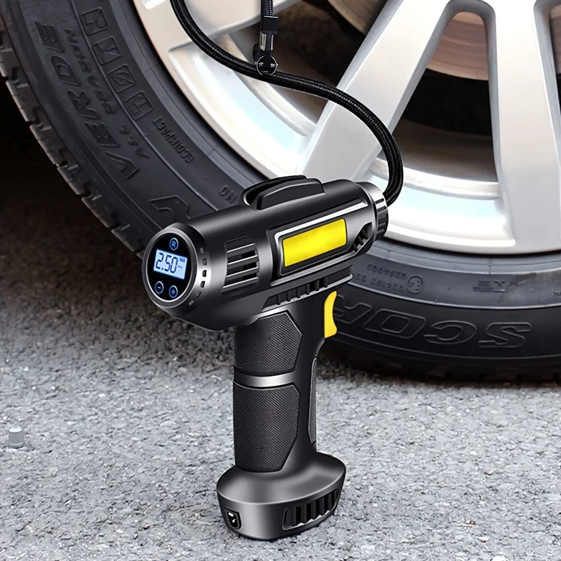 Compresor de aire portátil para coche, bomba inflable de Mano Eléctrica con cable/inalámbrica, Inflador de neumáticos con luz LED, 120W