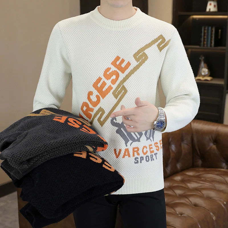 Men's round Ne Knitted Sweater Casual Hoodie Autumn Winter New Sle Floral Pattern Base irt Youth Faion Polyester Fiber