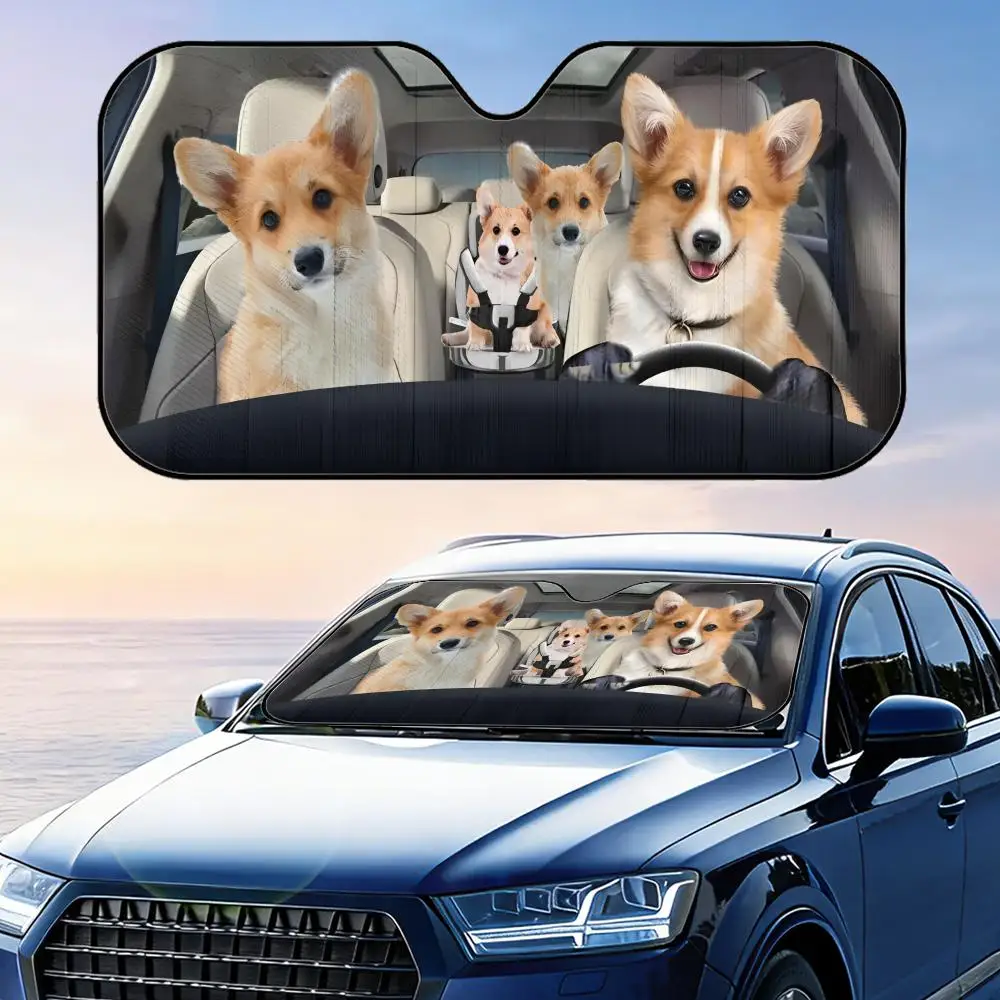 

Corgi Driving Animal Sun Visor Reusable Aluminum Foil Windshield UV Protection Heat Insulation Cover Sun Visor Sunshade