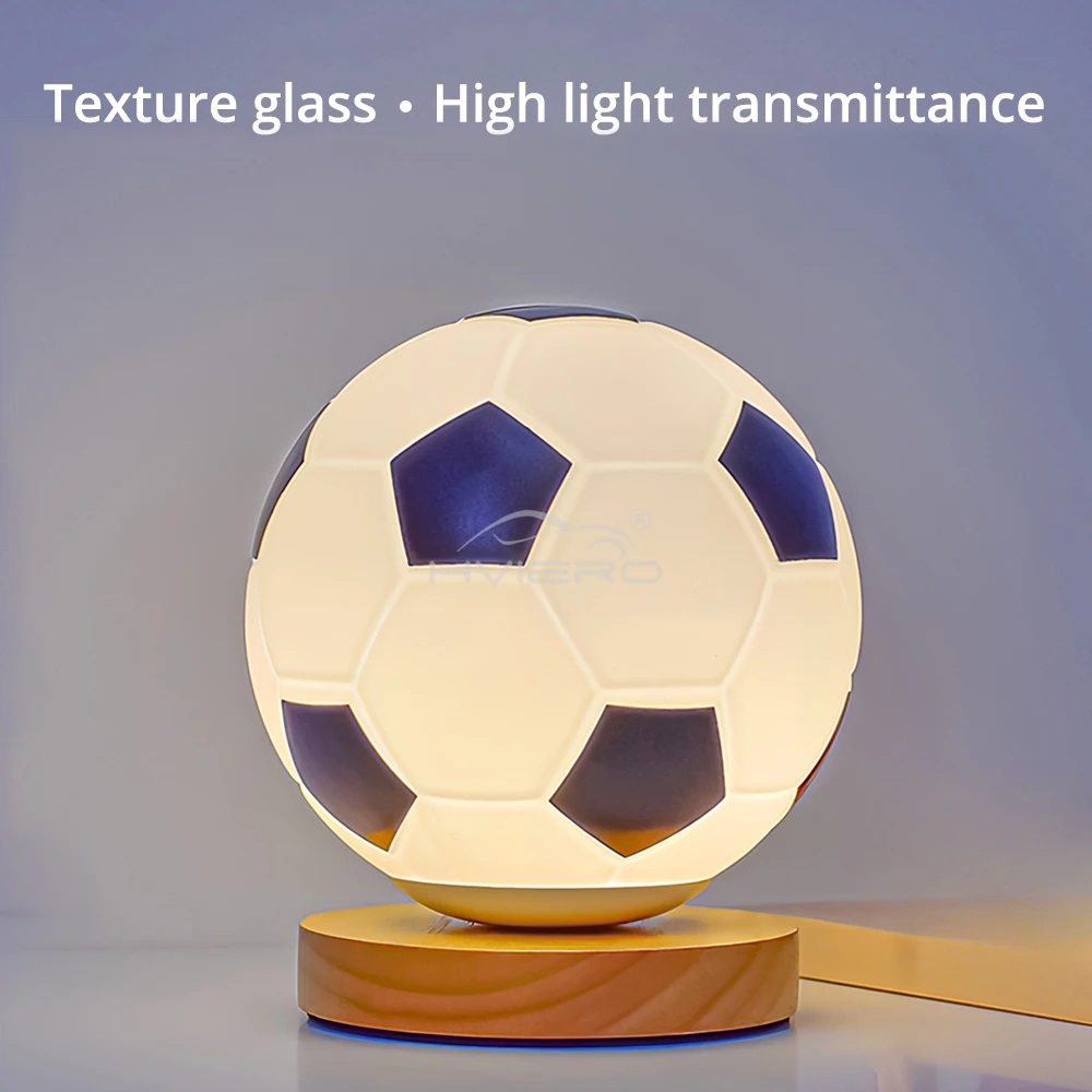 Football Night Light USB Warm White LED Circular Solid Wood Glass Small Table Lamp Bedsid Bedroom Study Decoration Illumination