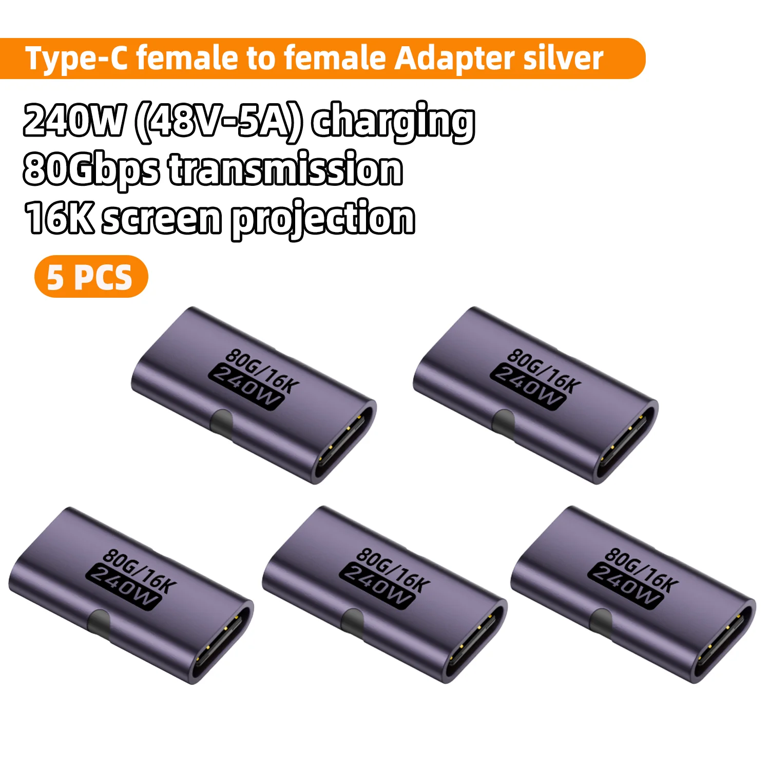 PD 240W USB-C Buchse-zu-Buchse Adapter 80Gbps Hochgeschwindigkeit 16K 60Hz - Kompatibel mit Thunderbolt 3/4 MacBook iPad USB-C HUB