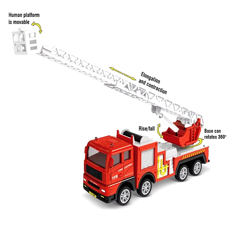 Camión de bomberos fundido a presión, coche inercial, escalera de combate a incendios, vehículo de ingeniería, modelo de motor de rescate de simulación, juguete para niños, regalo para chico