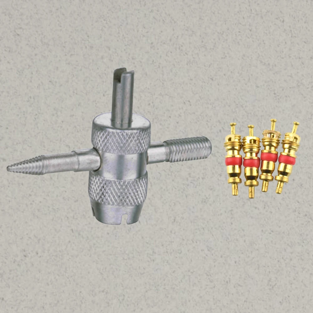 

4 in 1 Tire Valve Repair Tool Kit 4 Valve Cores Car Truck Motorcycle Bicycle ATV Tire Core Remover Stem Tool Set