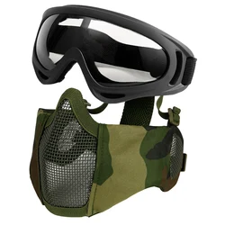 Airsoft Mask with Goggles, Foldable Half Face Airsoft Mesh Mask with Ear Protection for Paintball Shooting Cosplay CS Game