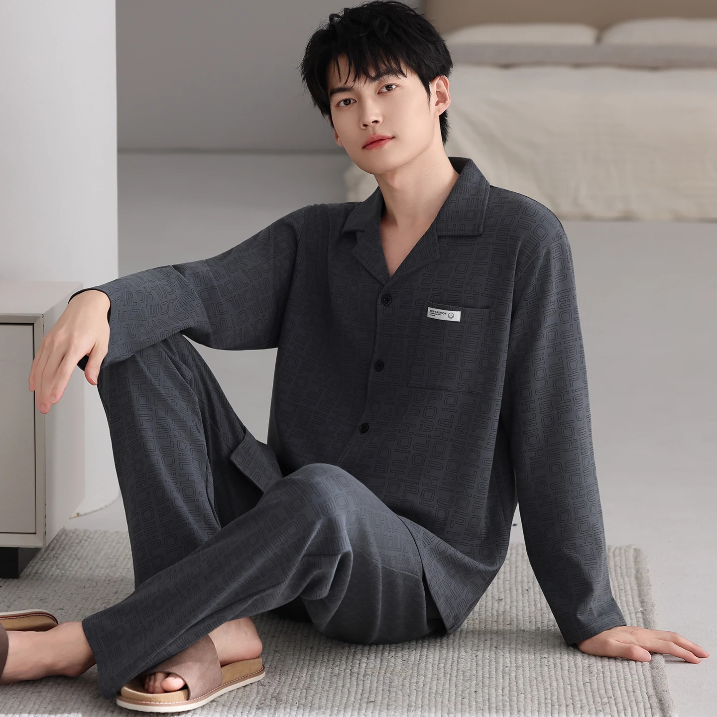 High Quality Plus Size L-6XL Men Pajamas Set 100% Cotton Casual Sleepwear Male Autumn Long Sleeve Pyjamas