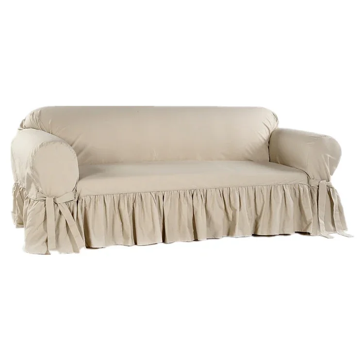 

Machine washable ruffled cotton fabric duck 3 seater soft sofa cover slipcover