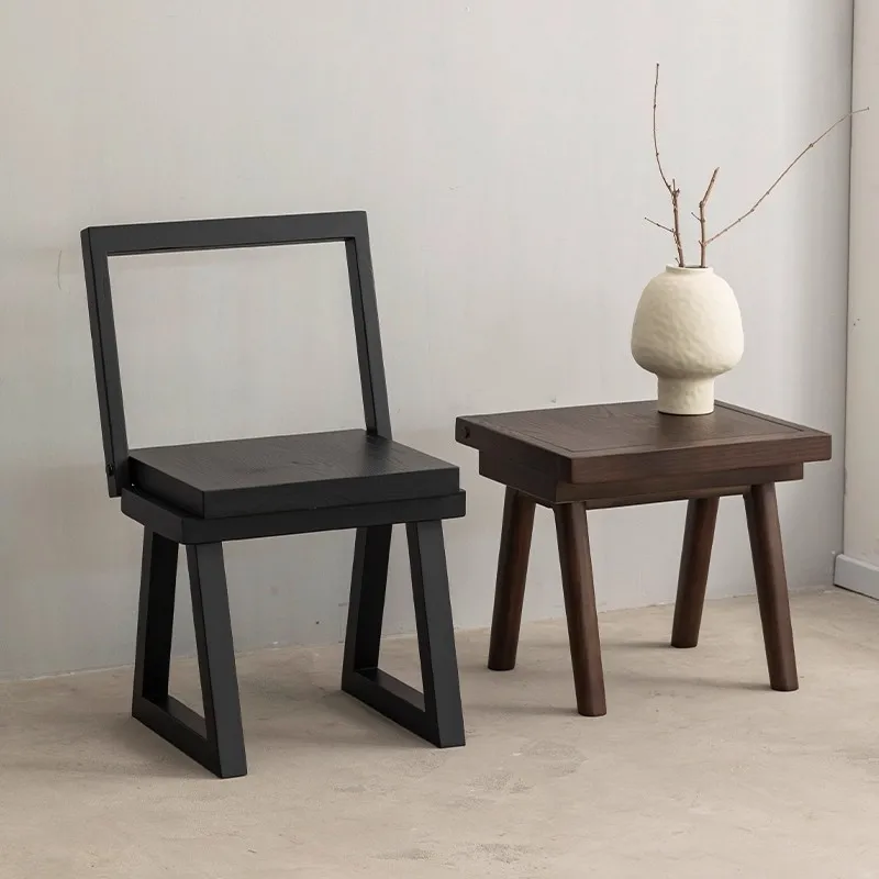 Solid wood back chair  Balcony casual folding chair Home shoe change stool Tea room Tea single chair