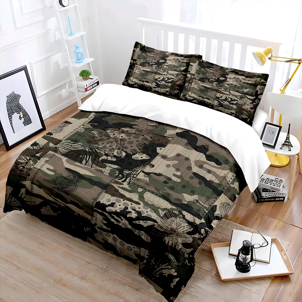 Patchwork Camouflage Pattern Bedding Set for Kids Luxury Gift 3pcs Digital Print Comforter Set Soft Comfortable Breathable