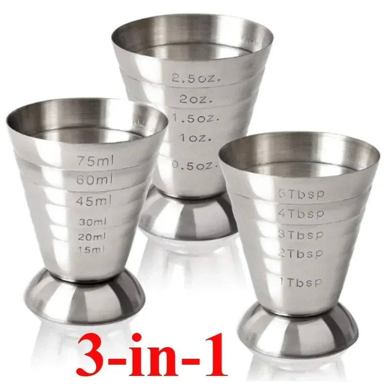 1pc Bar Cocktail Glass Mixed Drink Measure Cup 75ml Stainless Steel Cocktail Shaker 3in1 Measure Jigger Bar Party Accessories