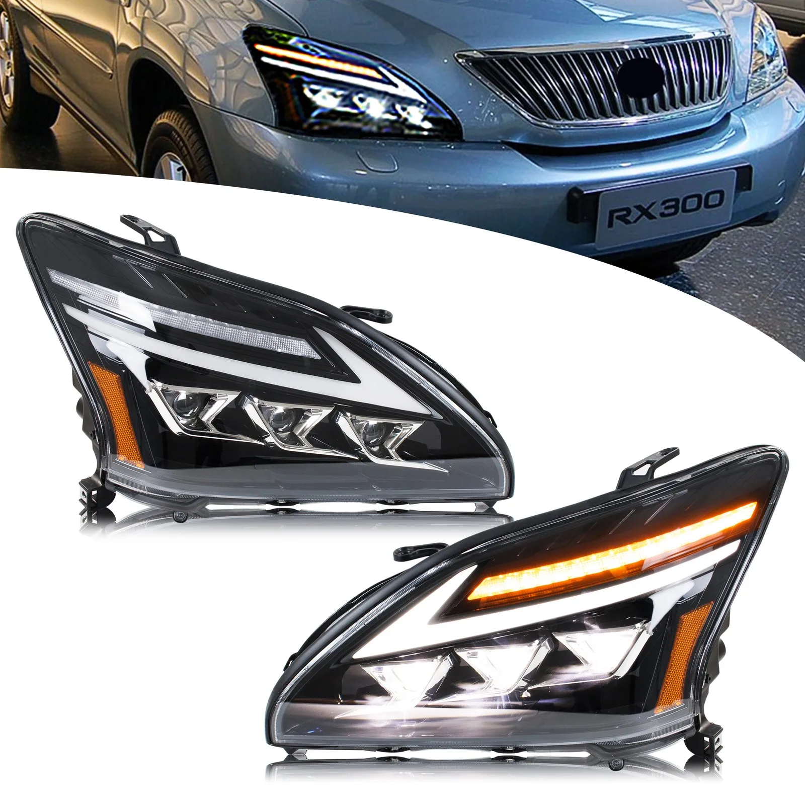 

LED Headlights for Lexus RX330 RX350 RX400h 2004-2009 DRL Projector Sequential Turn Signal Front Lamps Assembly [Not Fit AFS]