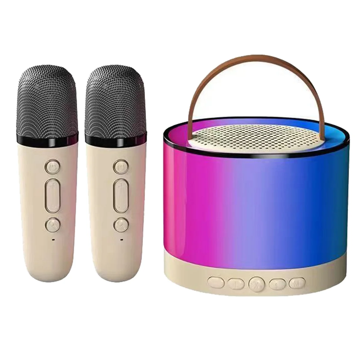 Cream Color Mini Karaoke Machine with 2 Wireless Microphones, Portable Bluetooth Speaker