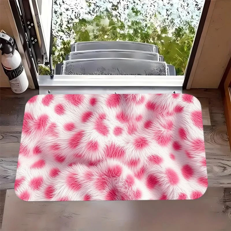Furry Leopard Animal Skin Print Doormat Non Slip Entrance Floor Mat Trendy Retro Decor Front Door Bedroom Kitchen Floor Rug