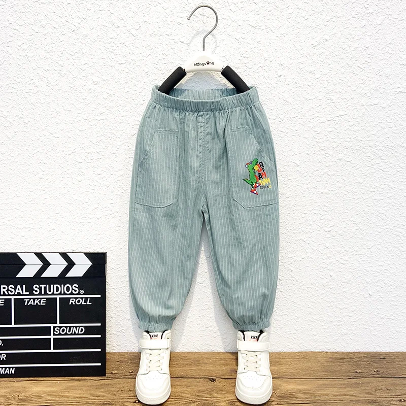 

Mosquito-Resistant Dinosaur Pattern Cotton Linen Boys Summer Thin Long Pants Loose Cuffed Trousers Children's Casual Wear