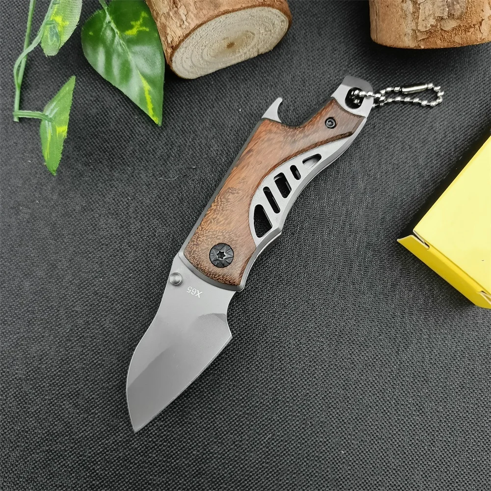 Survival Small X65 X48 Folding Pocket Knife 5Cr13Mov Blade Walnut Handle Outdoor Utility Tactical Knife Camping Hunting EDC Tool