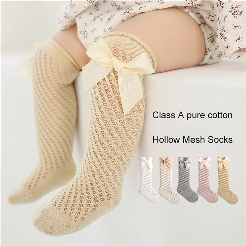 

Blotona Newest Baby Girls Breathable Long Socks, Elastic Bow Hollowed Soft Lightweight Socks for Daily Party 0-3Years