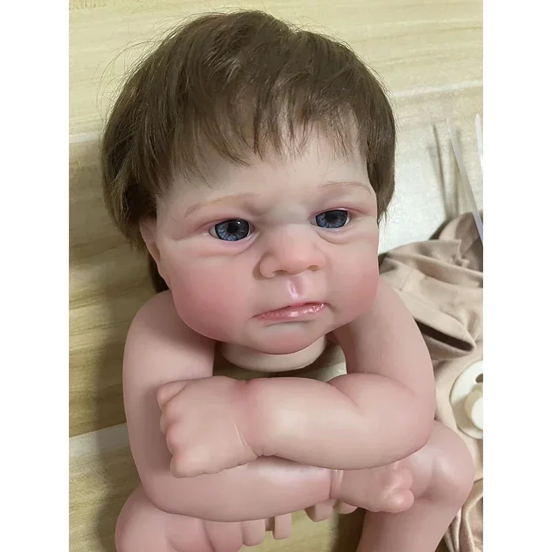 18Inch Reborn Doll Kit Elijah with Rooted Hair Handmade Lifelike Newborn Baby 3D Painted Skin with Visible Veins bebé reborn Kit