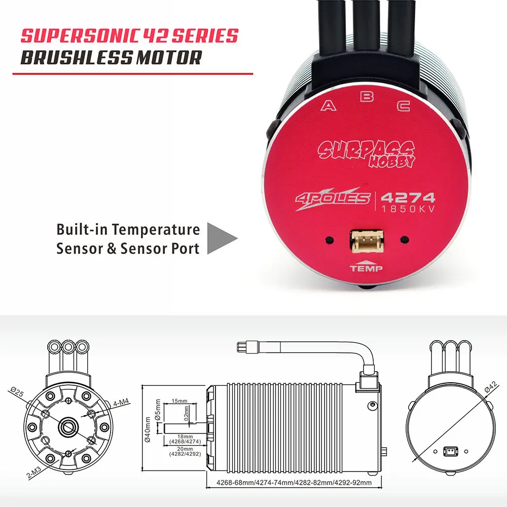 SURPASS HOBBY SUPERSONIC V2 Brushless Motor 4274 Combo 2500KV 2025KV 1850KV and 130A/160A ESC Combo for 1/8 1/7 RC Car RC Parts